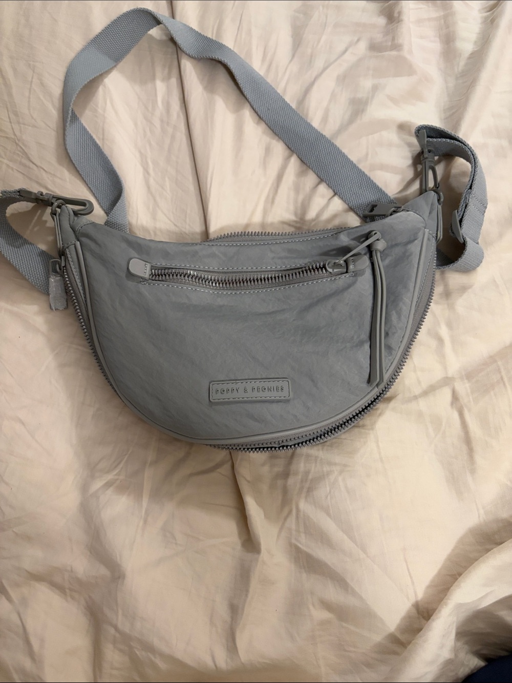Poppy & Peonies Light Gray Crescent Crossbody Bag